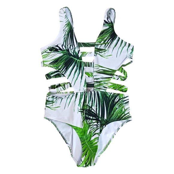 Size Large TiniBikini One Piece Swimsuit Womens Tropical Cut Out Tropical - Picture 1 of 5